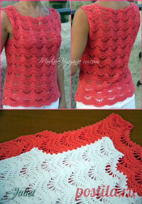 Коралловый топ связанный крючком узором зигзаг - Crochet Modnoe Vyazanie