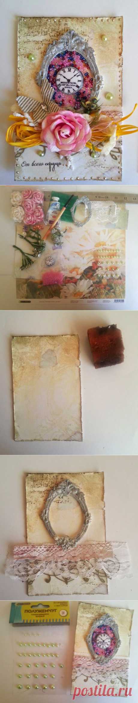 Мастер-класс: Открытка с бисером "Частица времени"