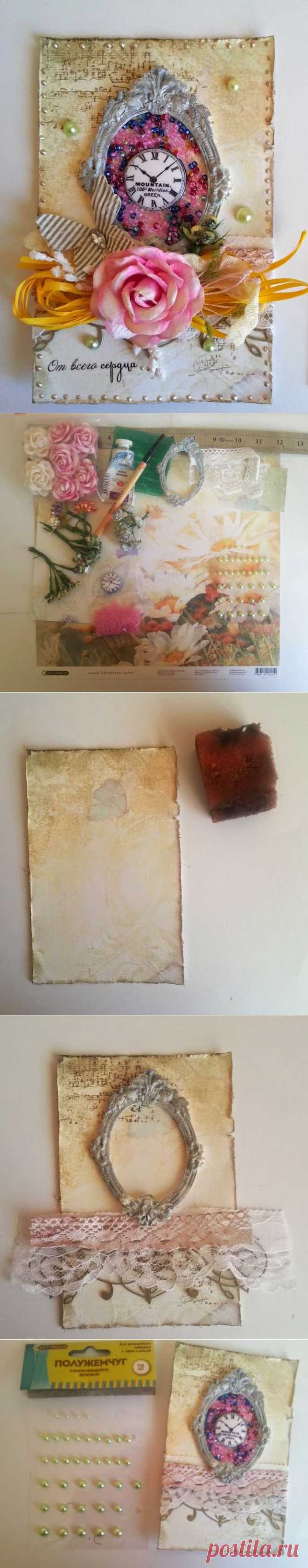 Мастер-класс: Открытка с бисером "Частица времени"