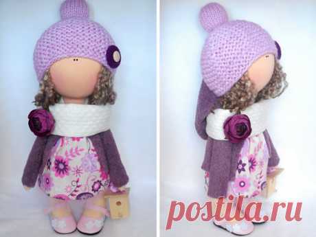 Fabric doll Handmade doll Purple doll Soft doll Cloth doll
