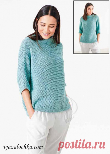 Джемпер с укороченными цельновязанными рукавами. Спицами. / vjazalochka.com