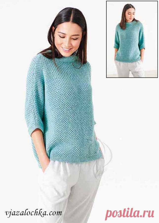 Джемпер с укороченными цельновязанными рукавами. Спицами. / vjazalochka.com