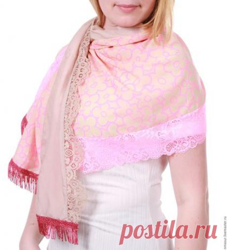 Купить Авторский Палантин &quot; Нежно - розовый&quot; - шарф, шарф женский, шарфик, легкий шарфик