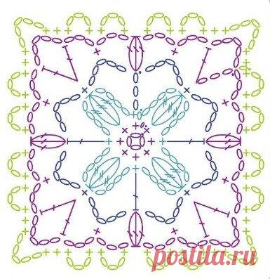 Схемы квадратных мотивов крючком - красивая десятка для вашего творчества! | Вязалки Веселого Хомяка | Дзен