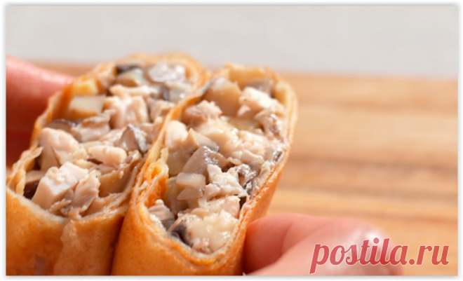 «Вкусные закусочные блинчики с курицей и грибами:угощение, которое покорит всех!