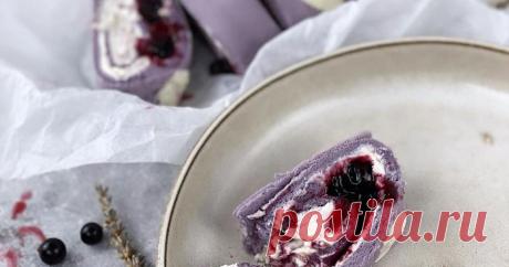 ЛАВАНДОВЫЙ РУЛЕТ С РИСУНКОМ Милый рулет с сердечками, который подойдёт к столу на День всех влюблённых💜