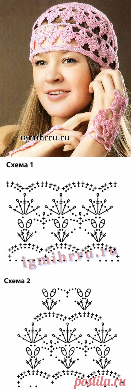 Ажурный летний комплект - шапочка и митенки
