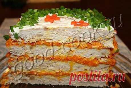 Хорошая кухня - закусочный торт из курицы с морковью. Кулинарная книга рецептов. Салаты, выпечка.