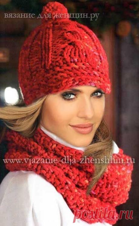 Модная женская кепка и шарф 2015. Описание вязания спицами