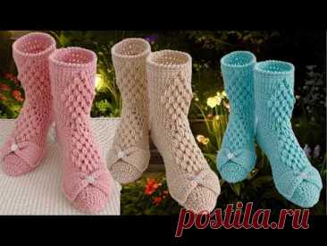 Como hacer ZAPATOS BOTAS PANTUFLAS a Crochet Punto tejido de Ganchillo Fácil