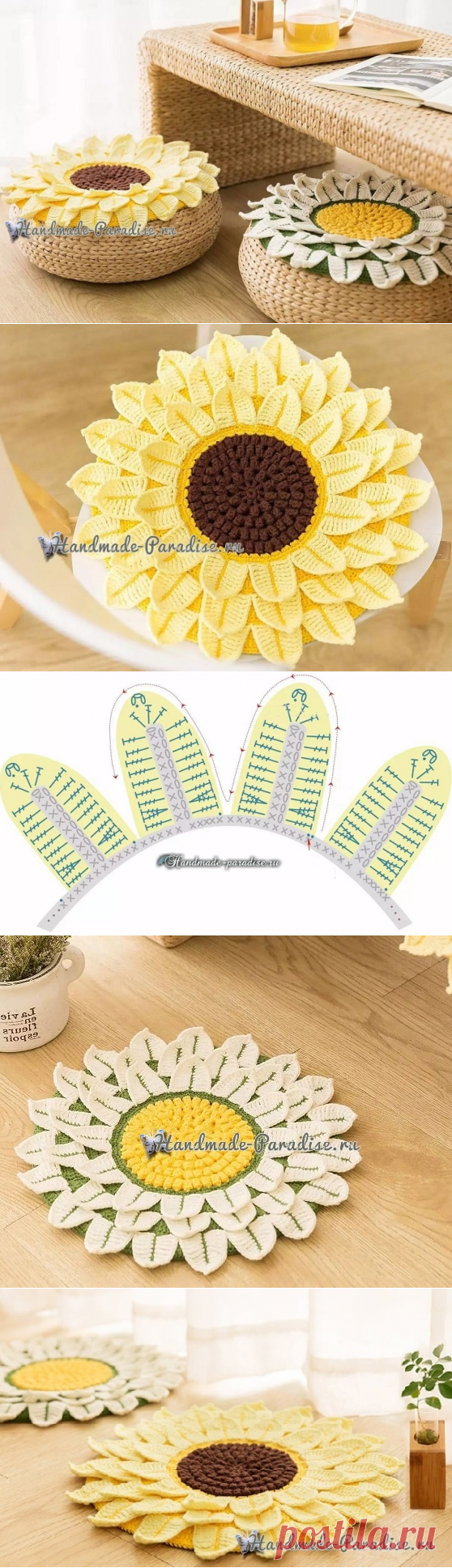 Подсолнух крючком. Декоративная сидушка для стула