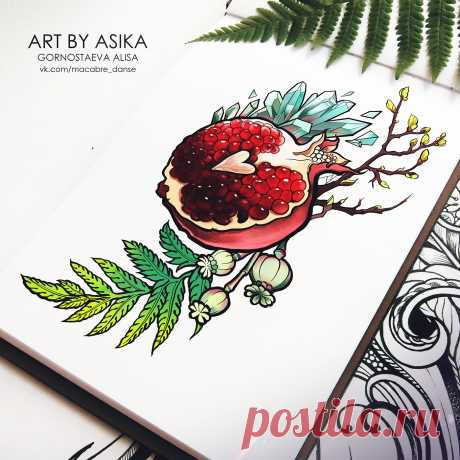 Pomme-grenade. Tattoo sketch. Individual tattoo design