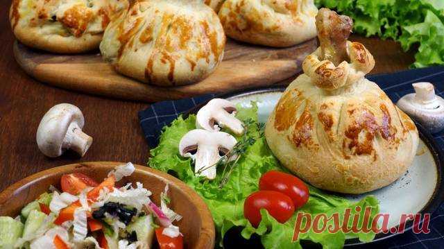 Куриные ножки в хрустящих мешочках с грибами и картофелем