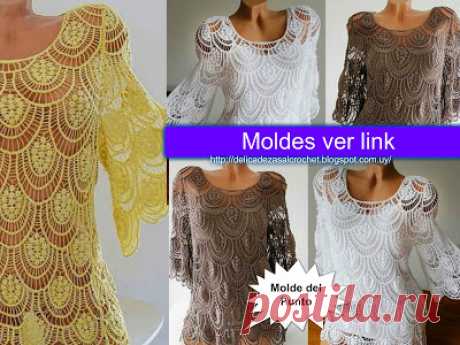 Delicadezas en crochet Gabriela: Hermosa blusa de encajes