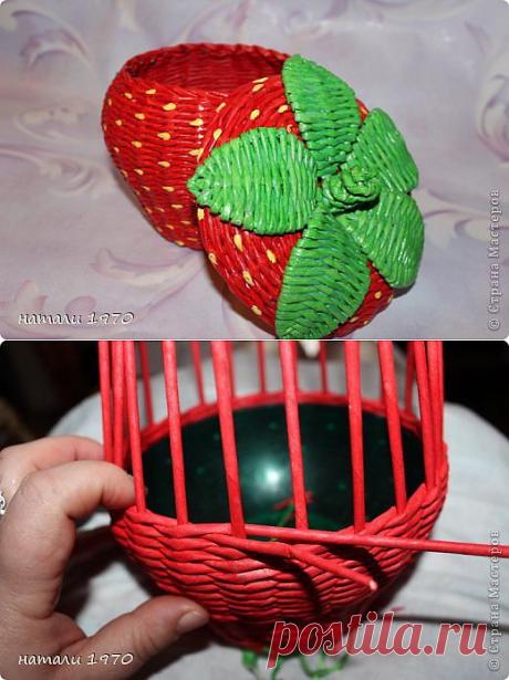 Плетение из газет.МК &quot;клубники&quot;.
