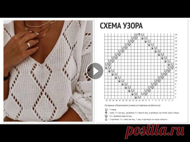Узор спицами (+схема) ажурные большие ромбы для летних топов, джемперов, кофточек и кардиганов. Узор спицами (+схема) ажурные большие ромбы для летних топов, джемперов, кофточек и кардиганов....