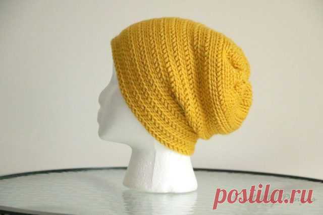 Canary Herringbone Slouch Beanie | KNOT MY DESIGNS