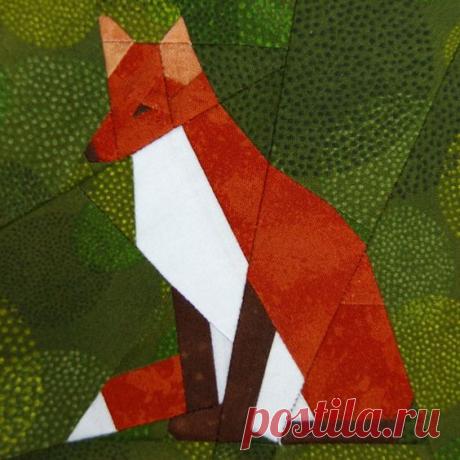 Red Fox paper-piecing quilt pattern, PDF