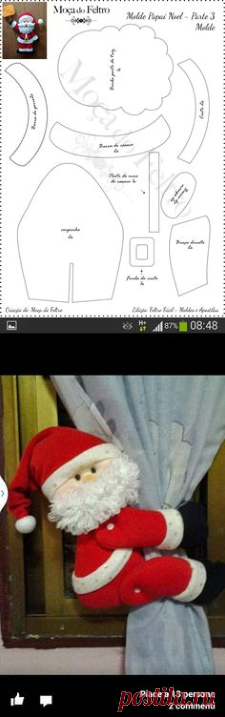 Feltro Fácil: Molde do Papai Noel Deitado | Новый год и Рождество | Noel, Feltro and Html
