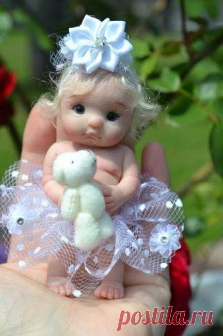 Original Art OOAK Polymer Clay baby doll girl 4&quot; April by Yulia Shaver