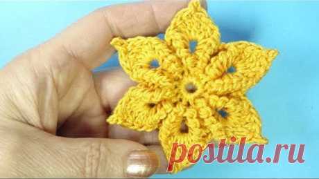Эксклюзив! Цветок с витыми лепесками Crochet flower pattern Вязание крючком 106