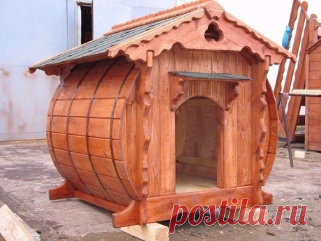 Будка для собаки из бочки