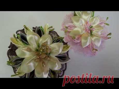 (4748) Заколка - Брошь Своими Руками. Мастер класс. /DIY /KANZASHI / Flower / Tutorial /Ribbon - YouTube