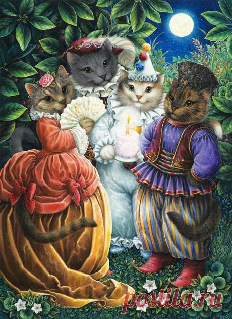 Party Cats by Lynn Bywaters Party Cats Painting by Lynn Bywaters