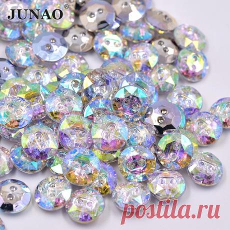 Junao 15 мм Crystal AB горный хрусталь Кнопки круглый Вышивание кнопка Flatback смолы Кнопки для одежды Скрап ремесла Декоративные купить на AliExpress
