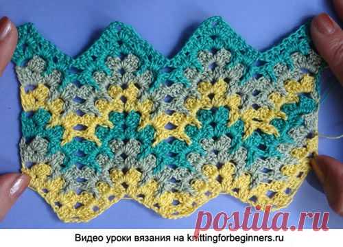 Сложный зигзаг со спущенными столбиками – Узор крючком №31.