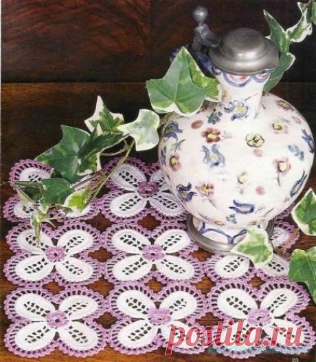 Салфетка «Четырехлистник» - Эфария Салфетка крючком «Четырехлистник».Схема вязания источник