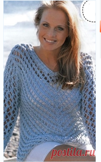 Пуловер крупной вязкой спицами