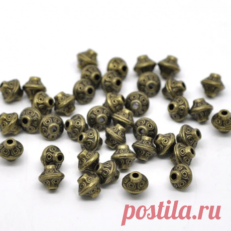 Двухконусная античная бронза DoreenBeads, 6 мм x 6 мм, 20 шт | AliExpress