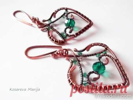 Серьги &quot;Изумрудные листики&quot; / Wire Wrap / В рукоделии