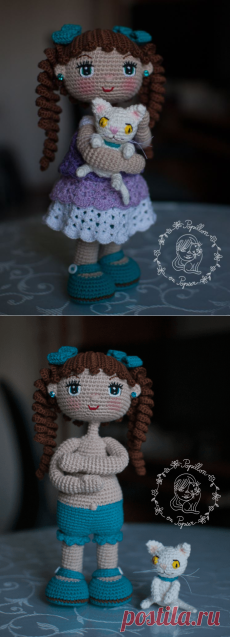 Вязаная кукла с котенком крючком | Hi amigurumi