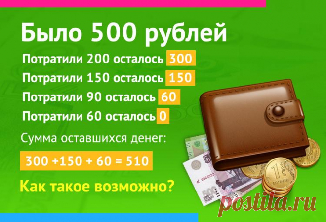Было 500 рублей, потратили 200, задача про деньги