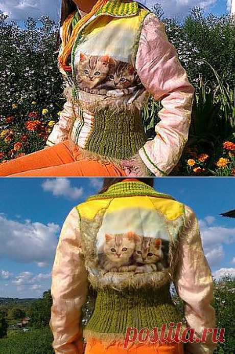 Модная куртка с котятами из подручных материалов - Ярмарка Мастеров - ручная работа, handmade