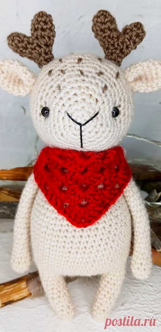 PDF Оленёнок крючком. FREE crochet pattern; Аmigurumi animal patterns. Амигуруми схемы и описания на русском. Вязаные игрушки и поделки своими руками #amimore - олень, новогодний оленёнок, оленята к Новому году.