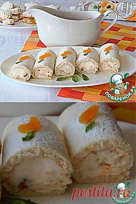 Рулетики со взбитыми сливками и абрикосовым джемом - кулинарный рецепт
