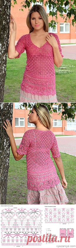 Вязание крючком и спицами - Ажурная туника с короткими рукавами