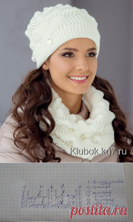 Вяжем оригинальный комплект: модная шапка и снуд с рельефным узором. | Клубок