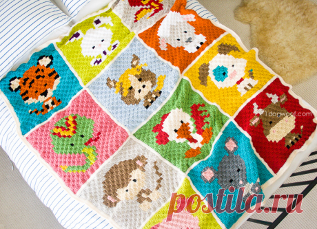 Zoodiacs C2C Crochet Afghan - One Dog Woof