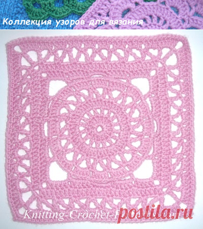 Большой квадратный мотив крючком схема вязания