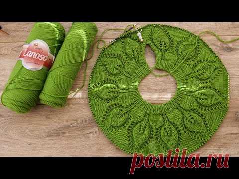 Круглая кокетка «Листья» спицами для детского платья 🦚 Baby Dress with Round Yoke ☘