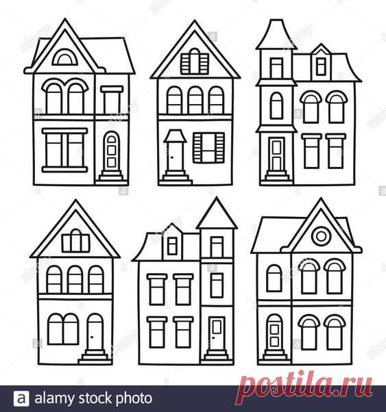 Old Victorian style houses, vector illustration set. Hand drawn architecture contour drawing for coloring pages Stock Vector Image & Art - Alamy