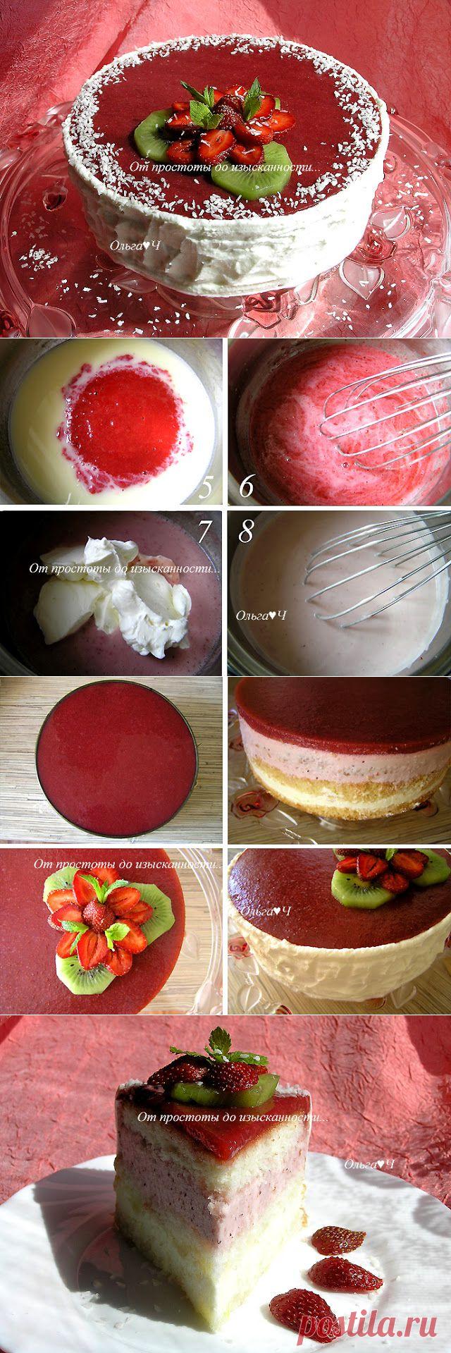 Клубнично-мятный баварский торт.