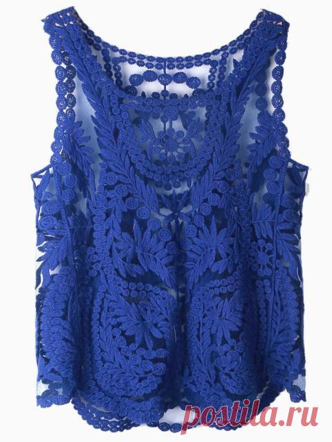 Blue Crochet Lace Vest with Mesh Insert | Choies
