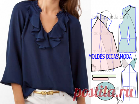 MOLDE BLUSA AZUL -81 | Moldes Dicas Moda O trabalho que proponho hoje tem o propósito de clarificar a transformação do molde blusa azul que vai com certeza fazer as delícias de muitos seguidores. Para fazer este modelo imprima o molde base de blusa e faça a gradação para o seu tamanho. Depois de obter o molde base…