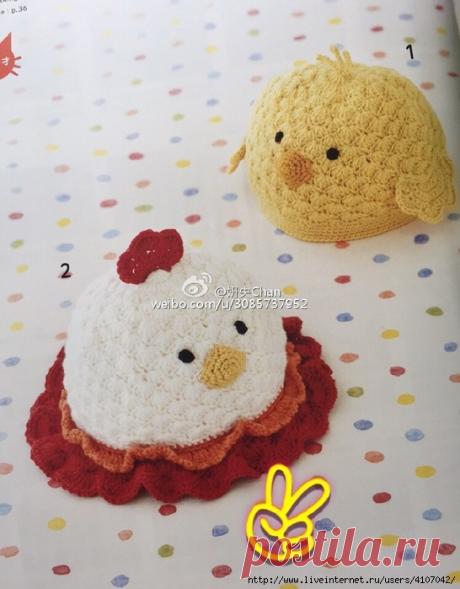 ДЕТСКИЕ ШАПОЧКИ "КУРОЧКА" И "ЦЫПЛЕНОК". КРЮЧОК. 
