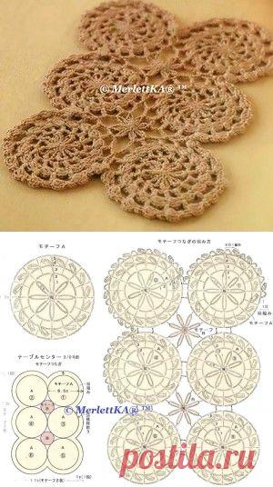 Вязание крючком - 5 мотивов, 5 способов соединения мотивов, 5 элементов для связывания мотивов
